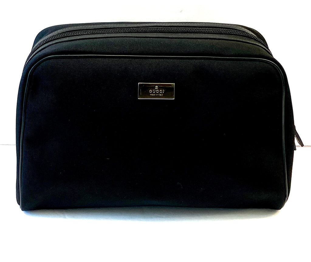 GUCCI CANVAS LEATHER TRIM COSMETIC BAG