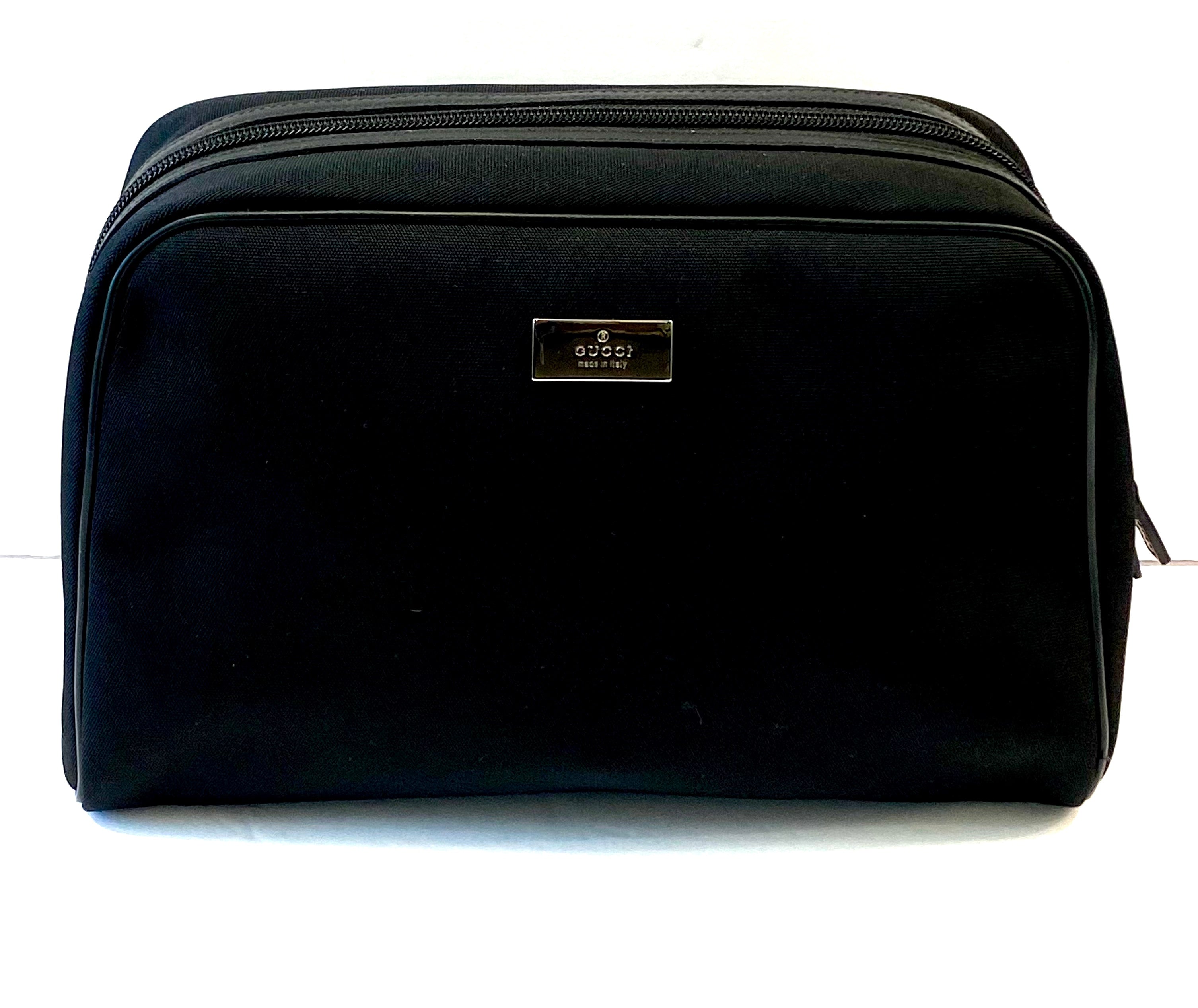 GUCCI CANVAS LEATHER TRIM COSMETIC BAG