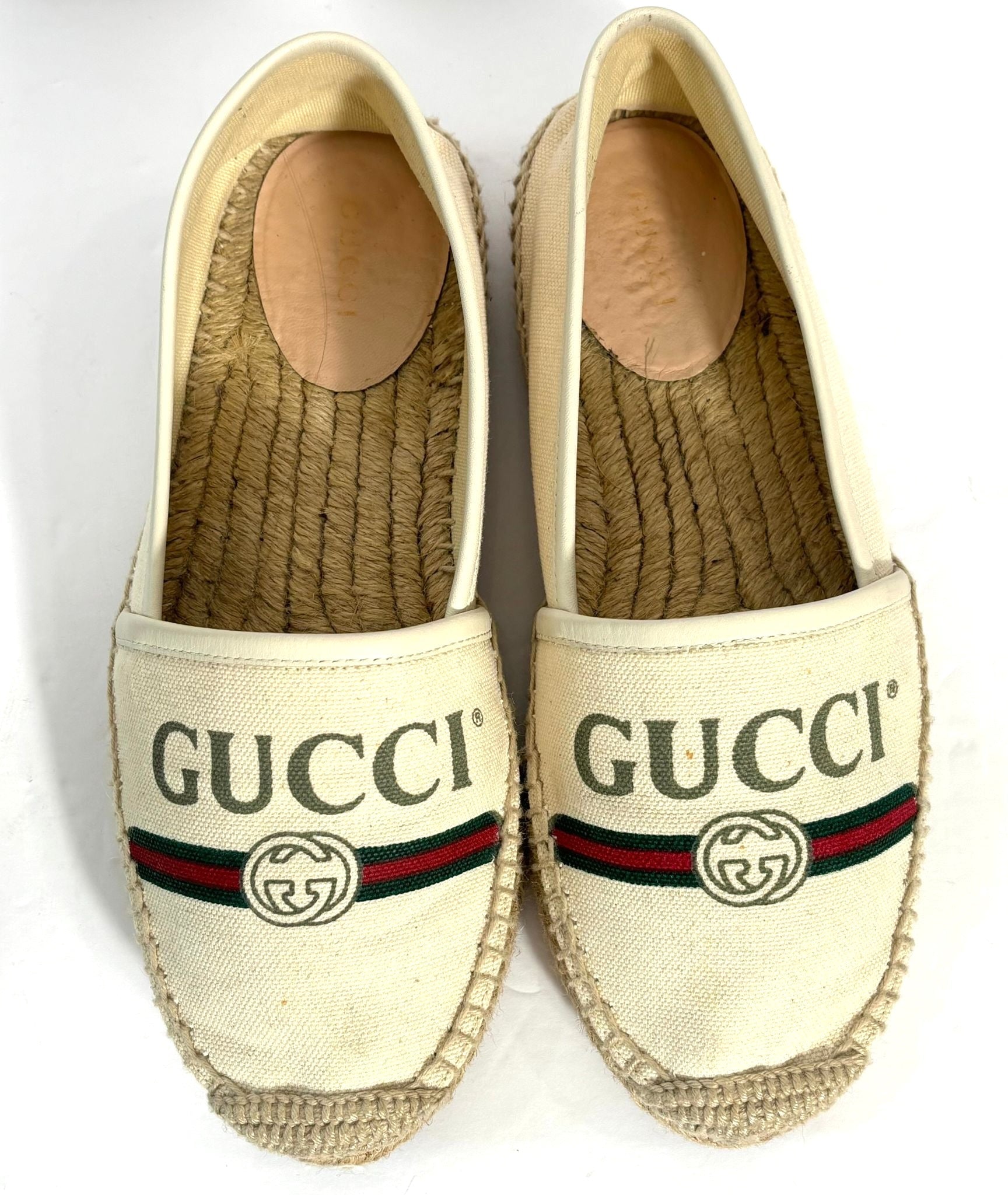 GUCCI LOGO PRINTED CANVAS ESPADRILLES