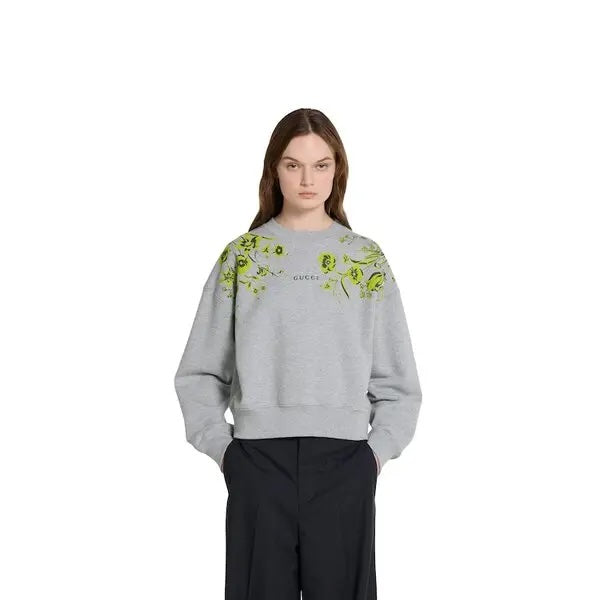 GUCCI COTTON JERSEY FLORAL PRINT SWEATSHIRT