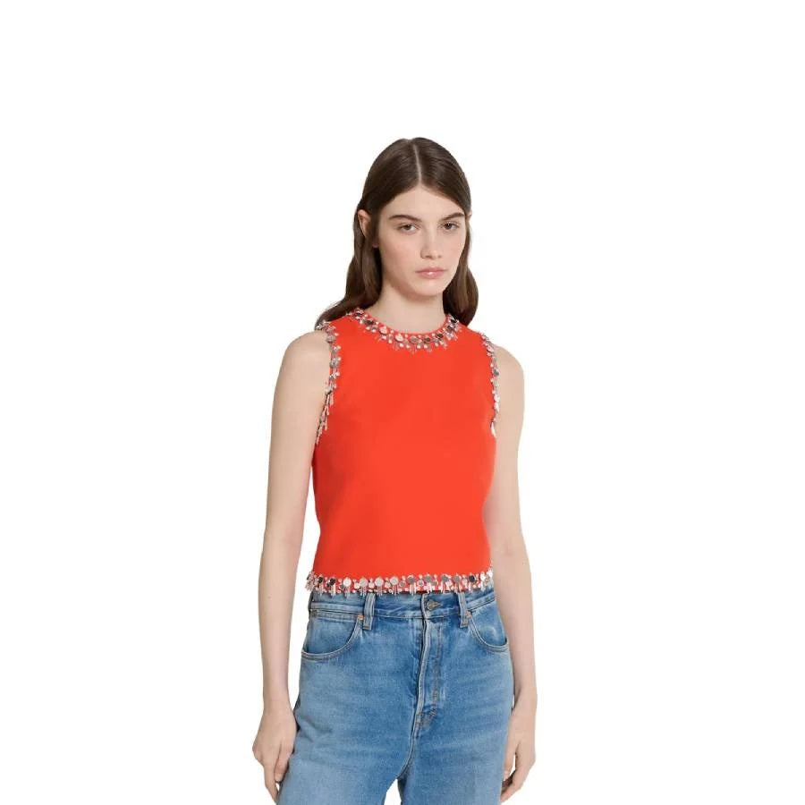 GUCCI CREPE WOOL SILK EMBROIDERED TOP
