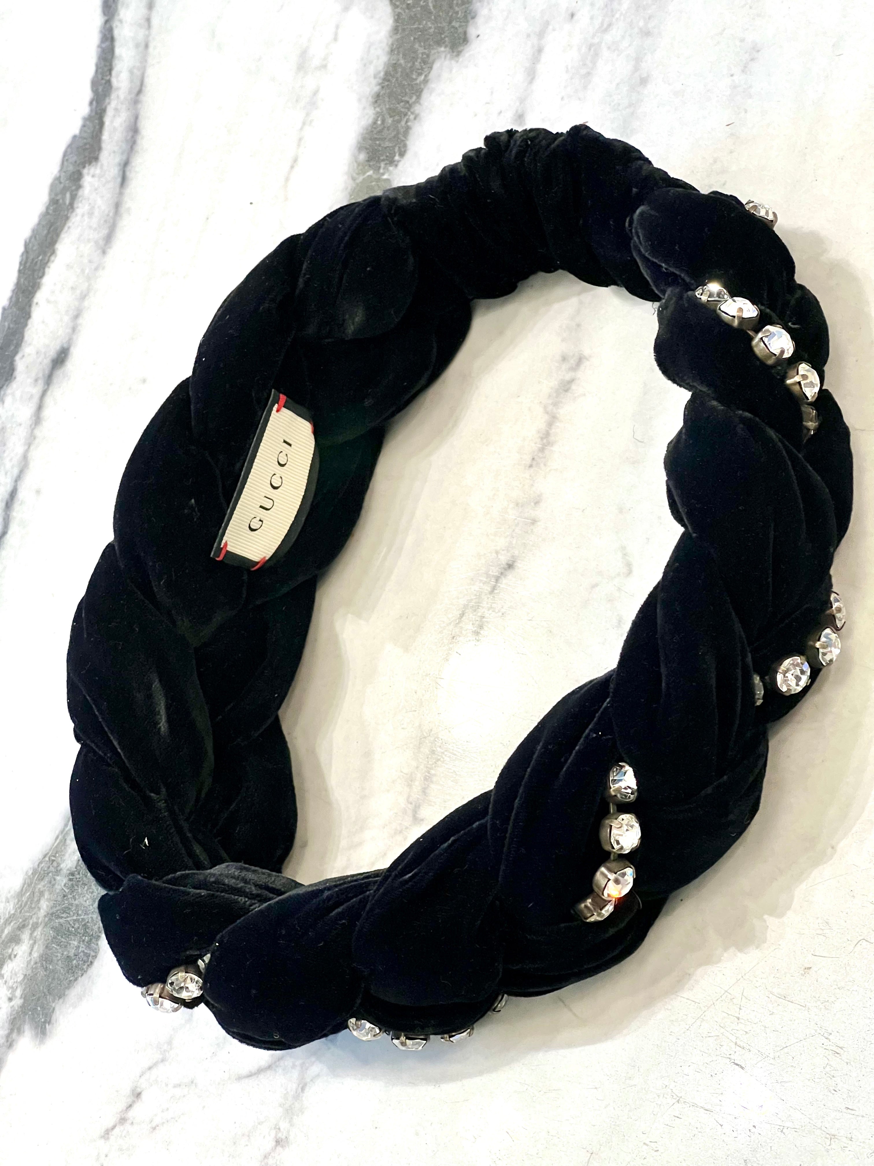 GUCCI CRYSTAL EMBELLISHED BRAIDED VELVET HEADBAND