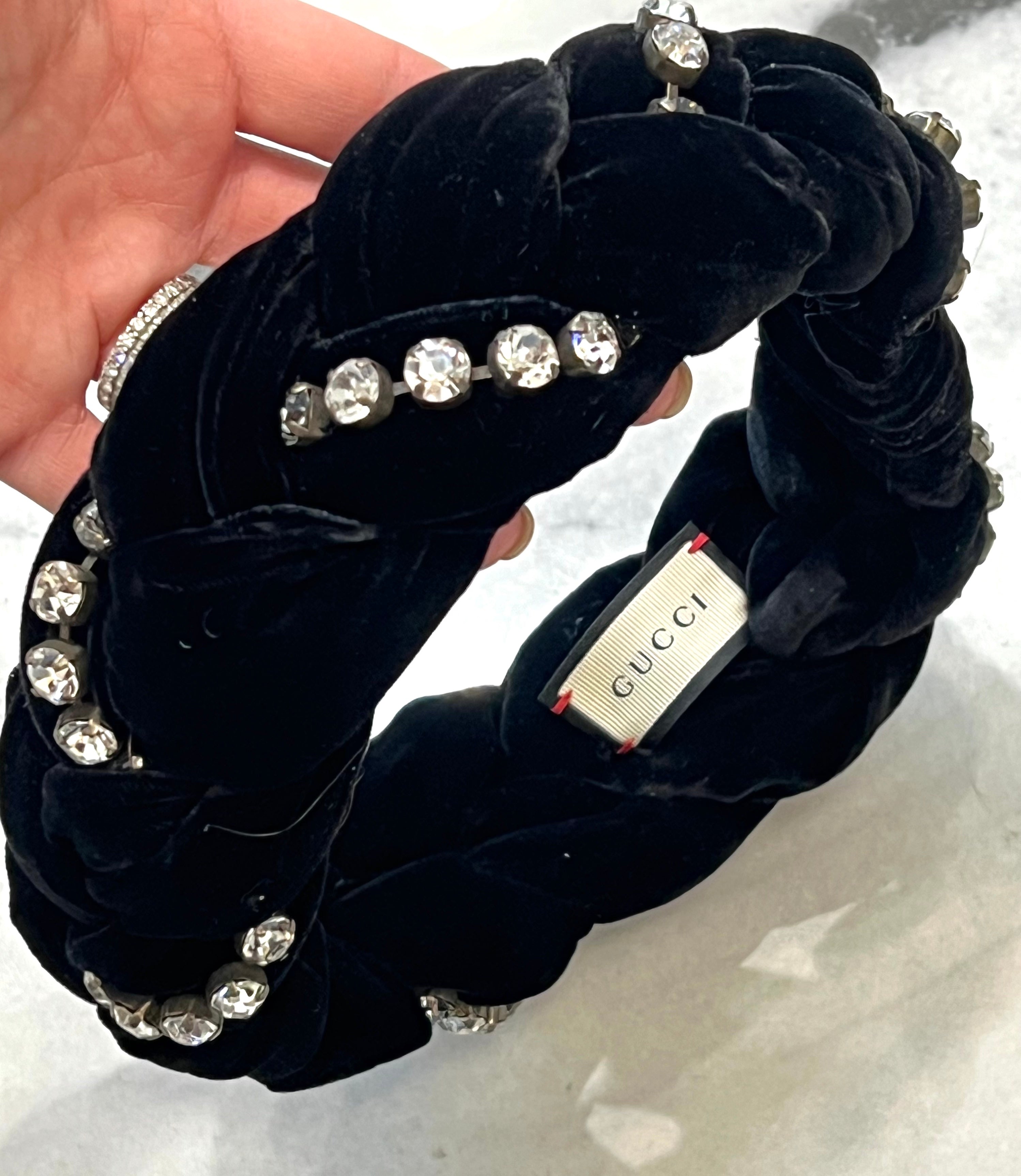 GUCCI CRYSTAL EMBELLISHED BRAIDED VELVET HEADBAND