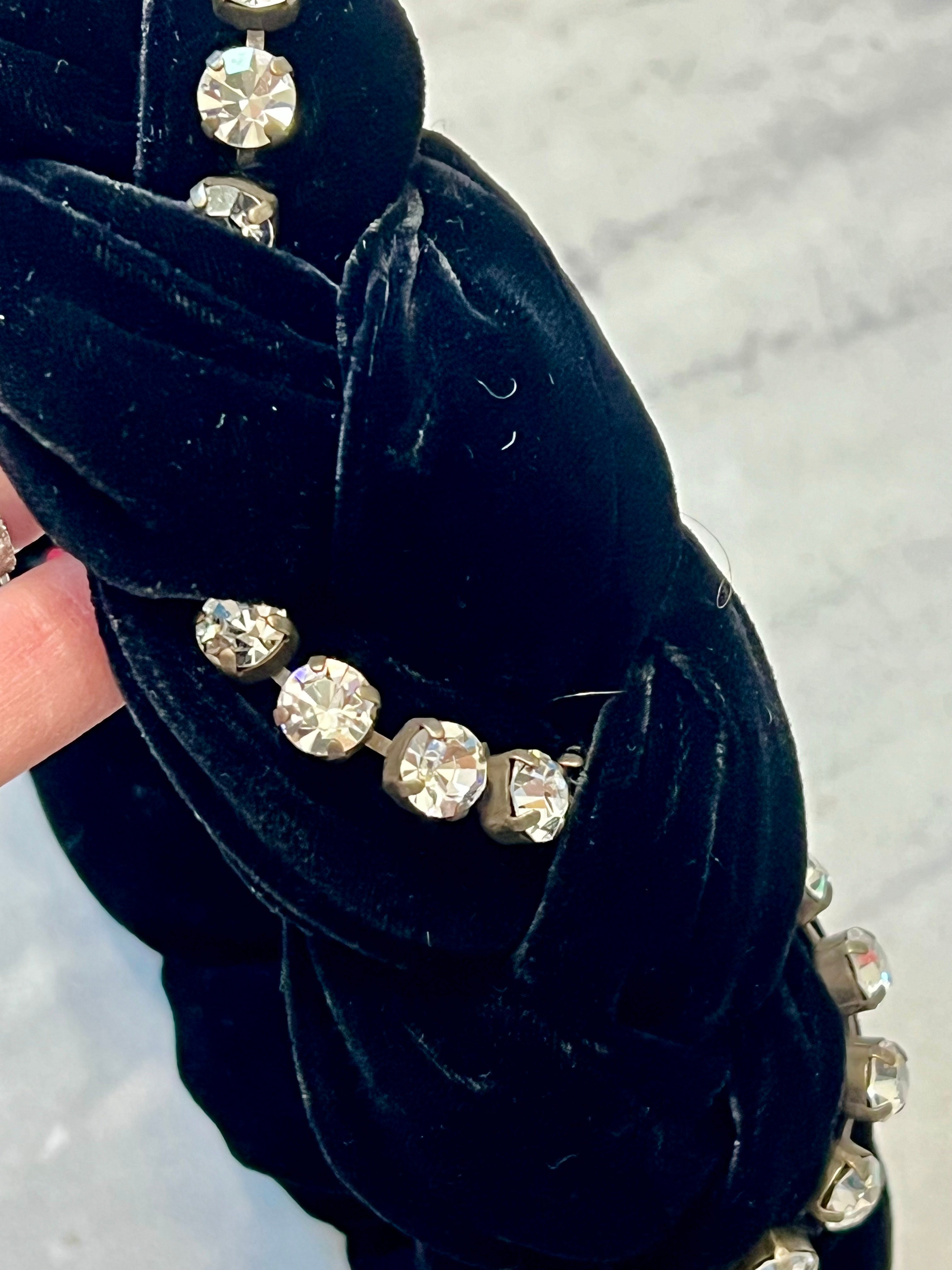 GUCCI CRYSTAL EMBELLISHED BRAIDED VELVET HEADBAND