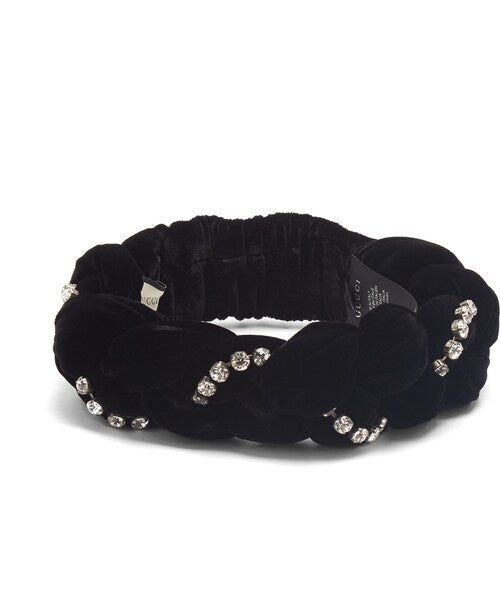 GUCCI CRYSTAL EMBELLISHED BRAIDED VELVET HEADBAND
