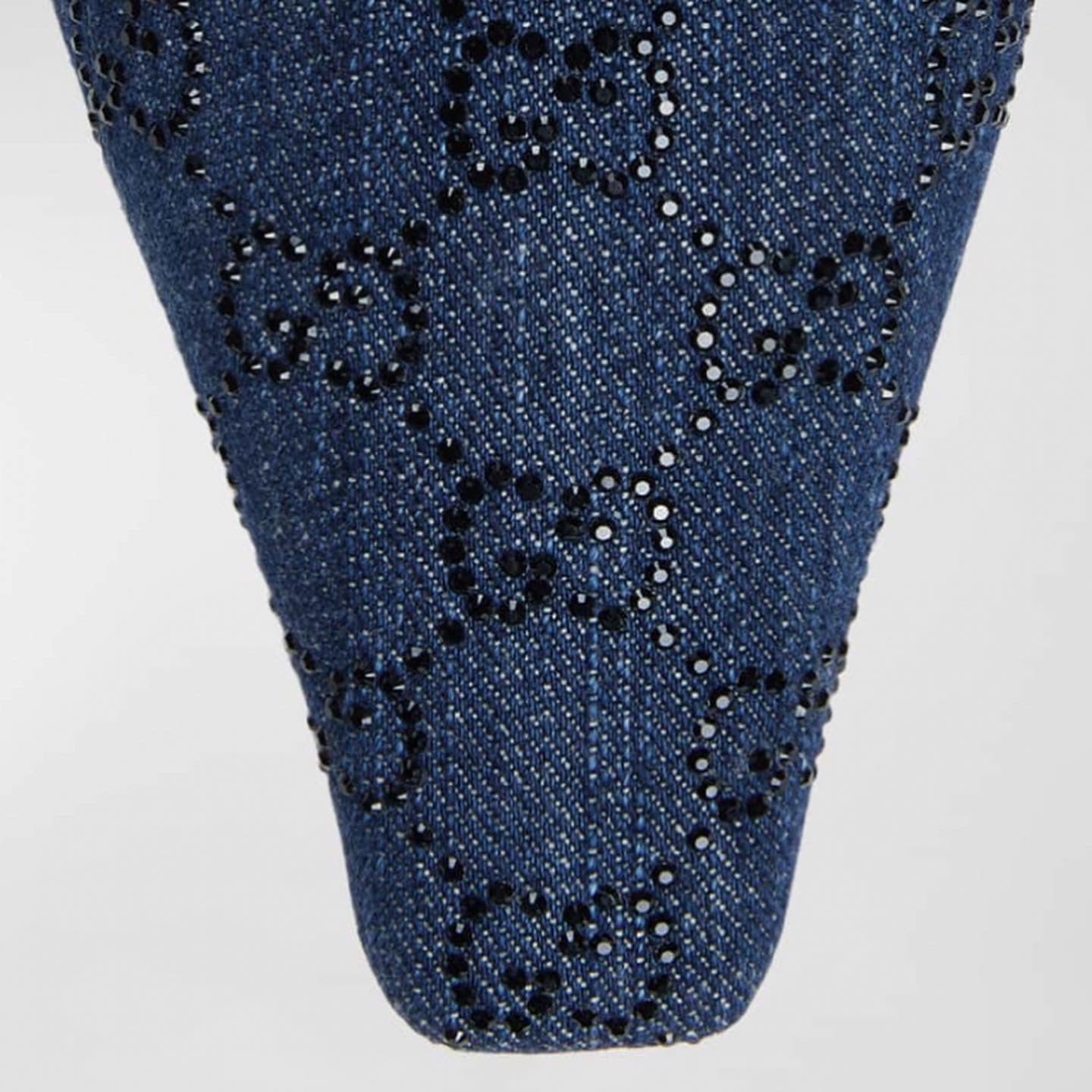 GUCCI DEMI CRYSTAL EMBELLISHED GG DENIM SLINGBACK BALLERINA FLATS