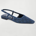 GUCCI DEMI CRYSTAL EMBELLISHED GG DENIM SLINGBACK BALLERINA FLATS