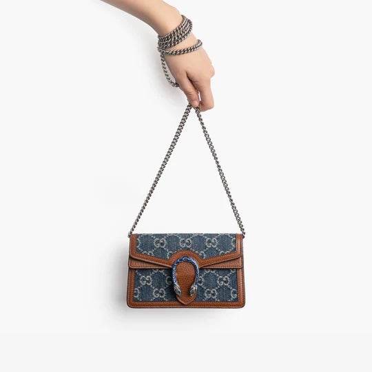 GUCCI DENIM GG SUPER MINI DIONYSUS SHOULDER BAG
