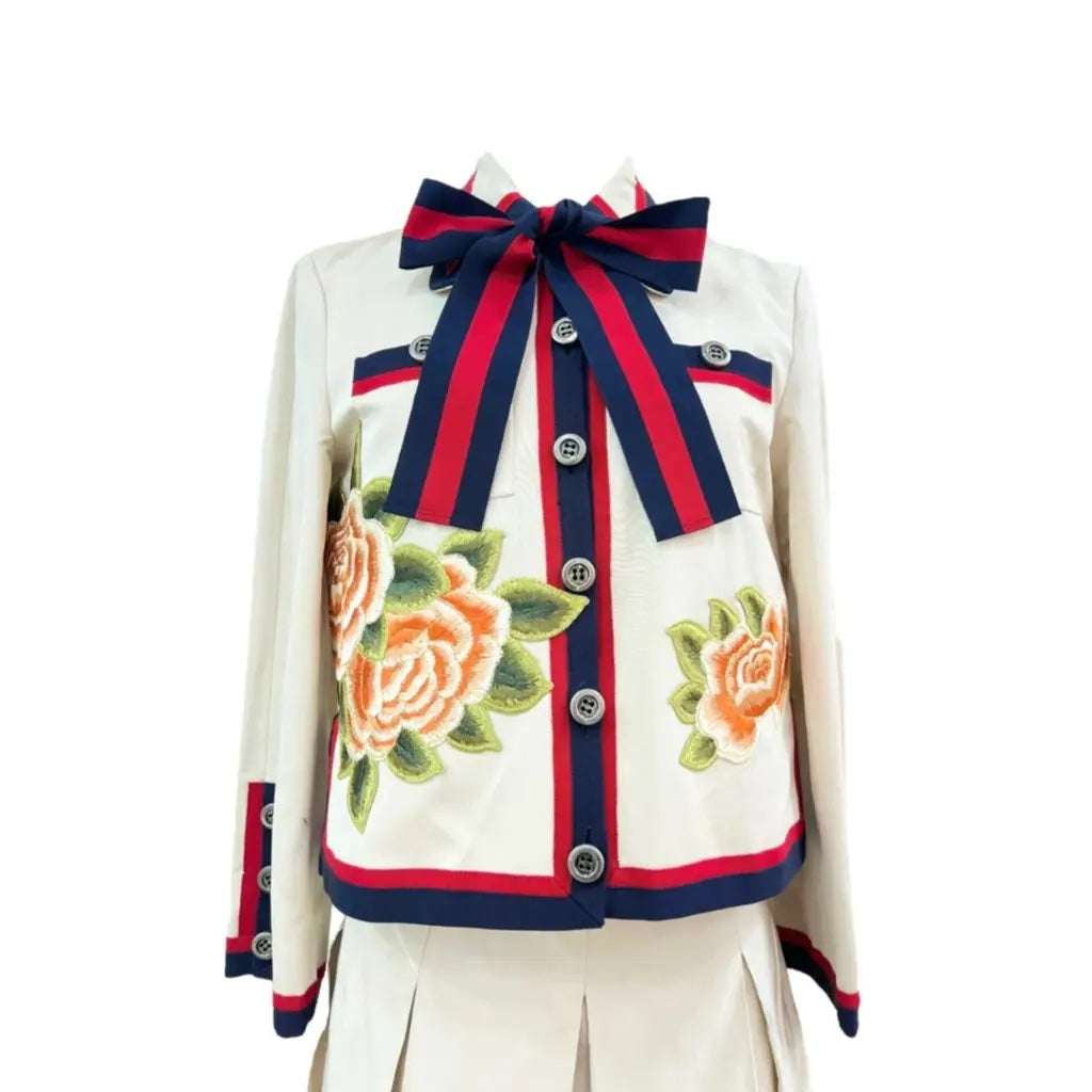 GUCCI FLORAL EMBROIDERED BLAZER AND SKIRT