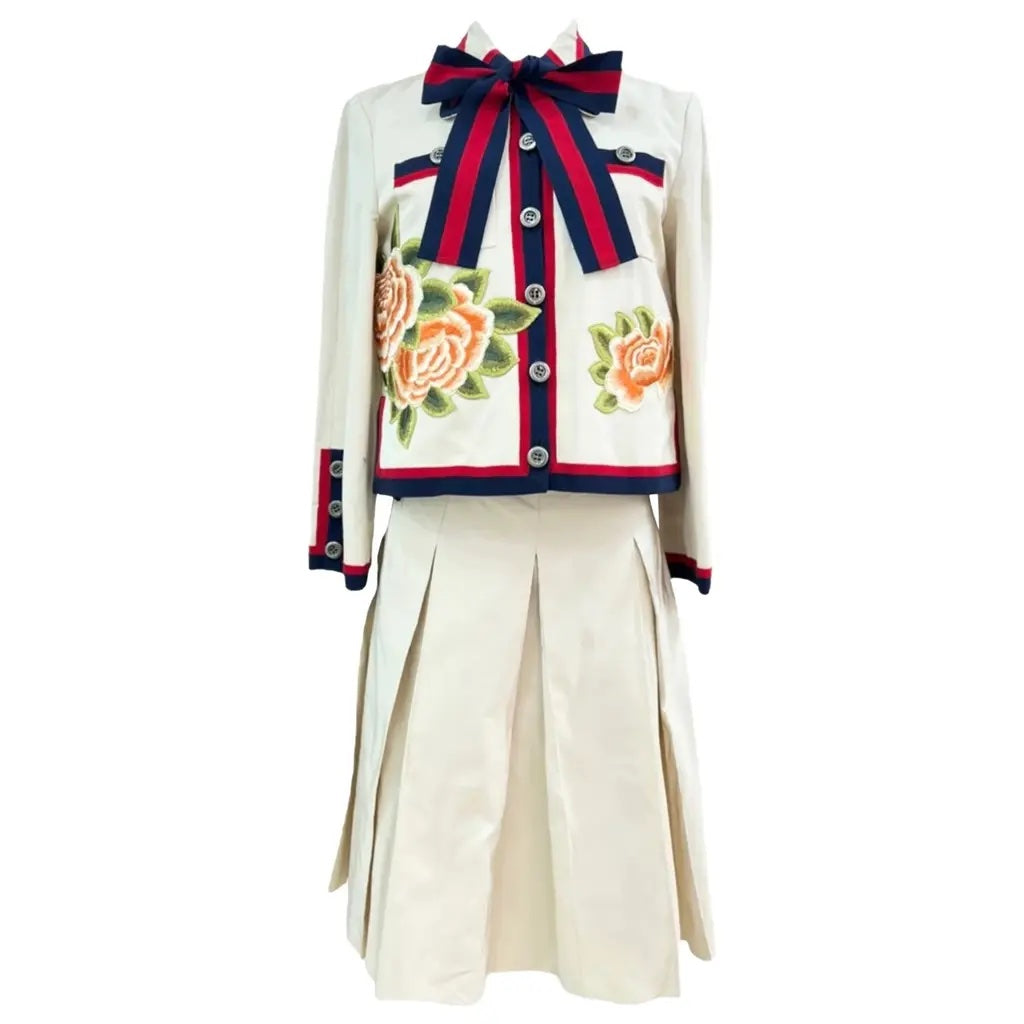 GUCCI FLORAL EMBROIDERED BLAZER AND SKIRT