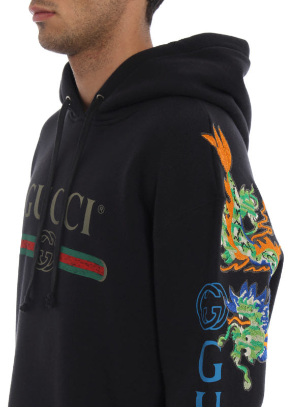 GUCCI EMBROIDERED DRAGON HOODED SWEATSHIRT