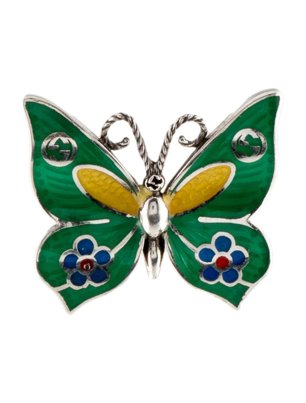 GUCCI STERLING SILVER & ENAMEL BUTTERFLY SINGLE STUD EARRING