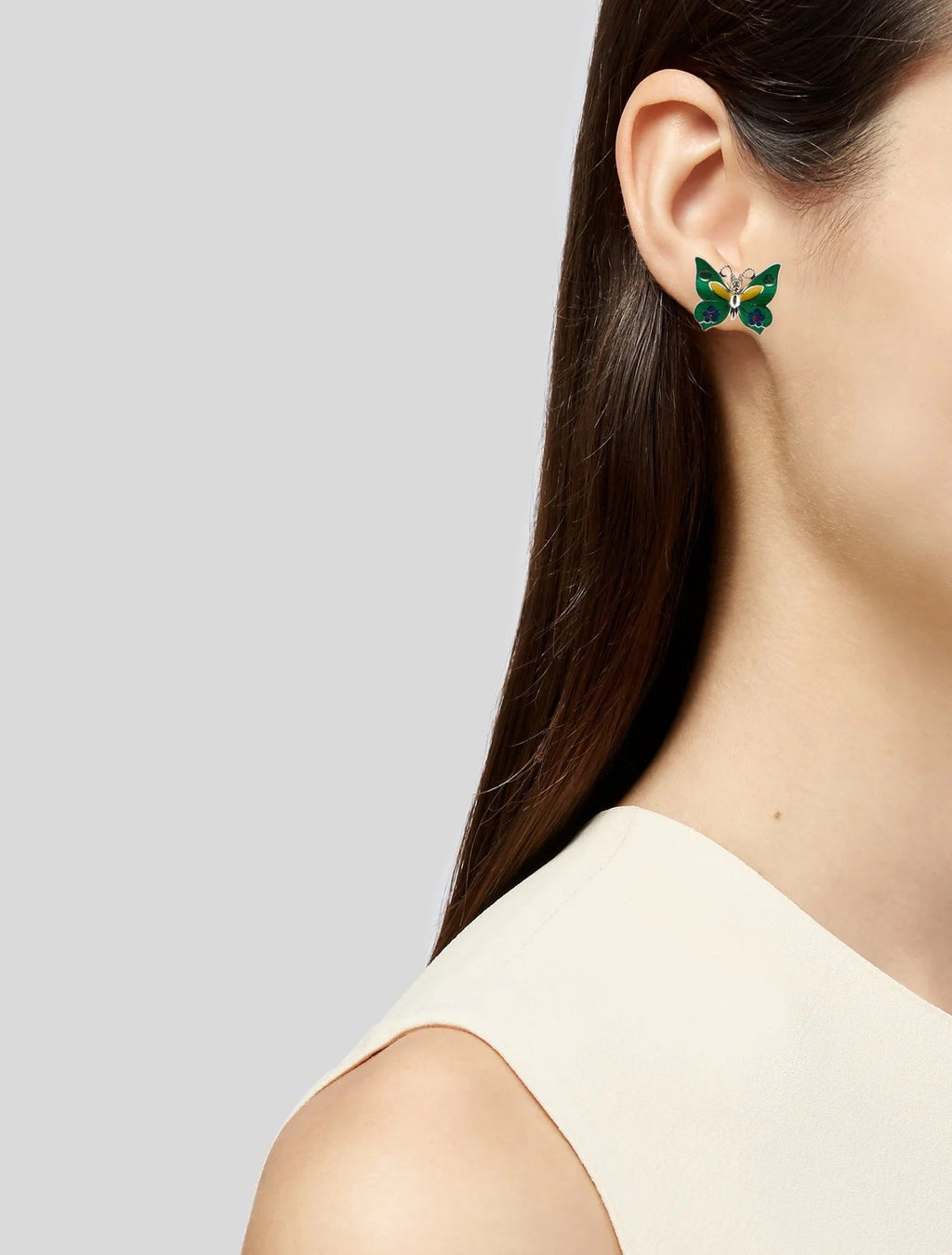 GUCCI STERLING SILVER & ENAMEL BUTTERFLY SINGLE STUD EARRING