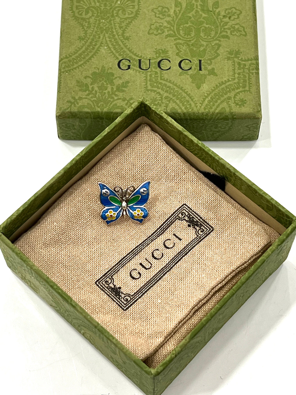 GUCCI STERLING SILVER & ENAMEL BUTTERFLY SINGLE STUD EARRING