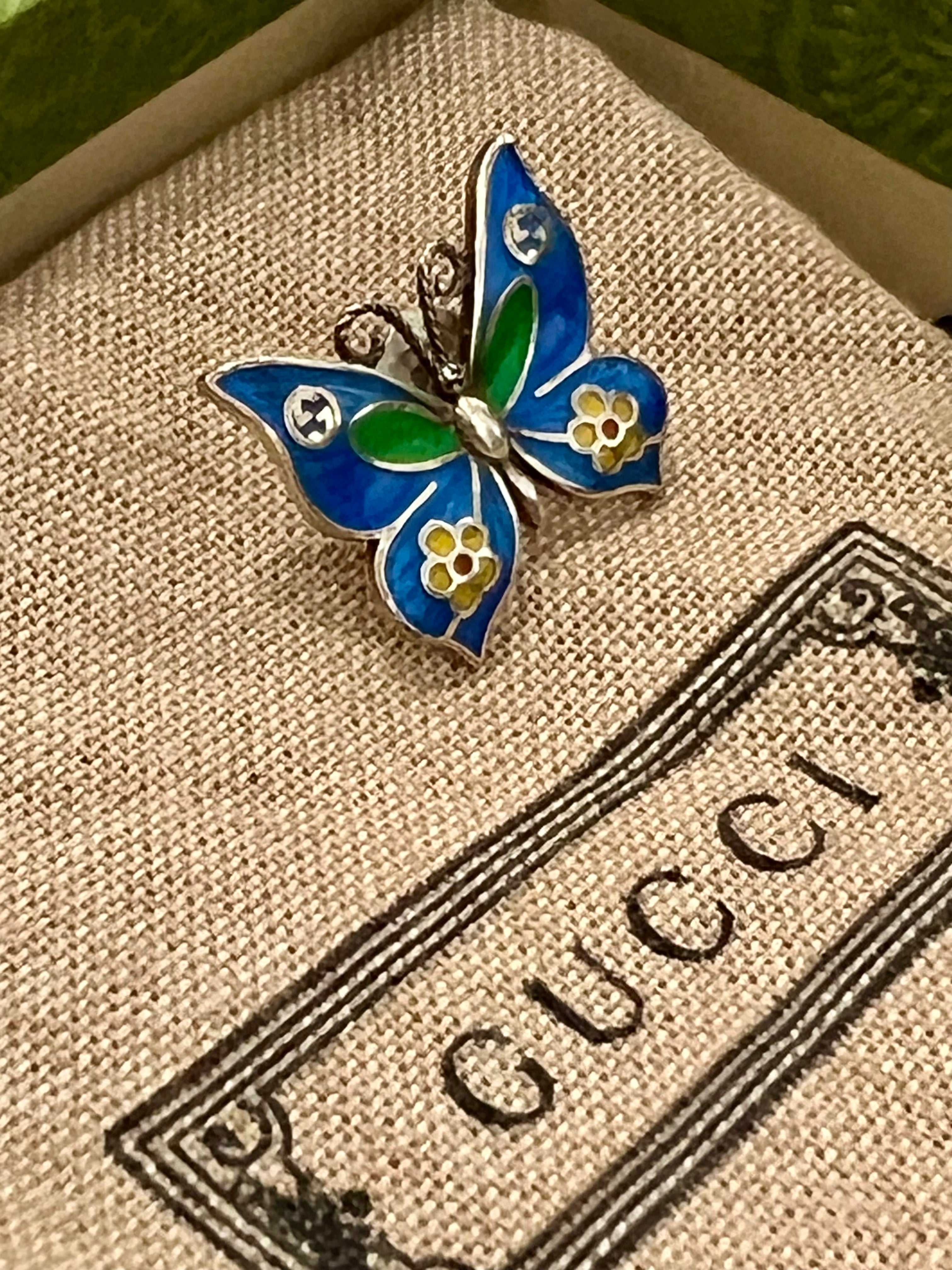 GUCCI STERLING SILVER & ENAMEL BUTTERFLY SINGLE STUD EARRING