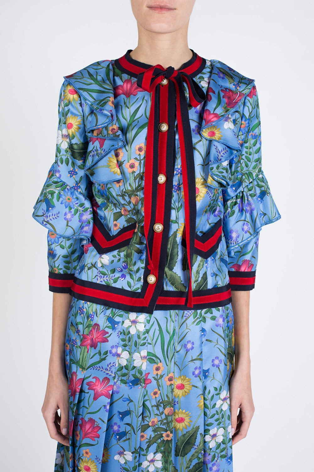 GUCCI FLORA RUFFLED SILK JACKET