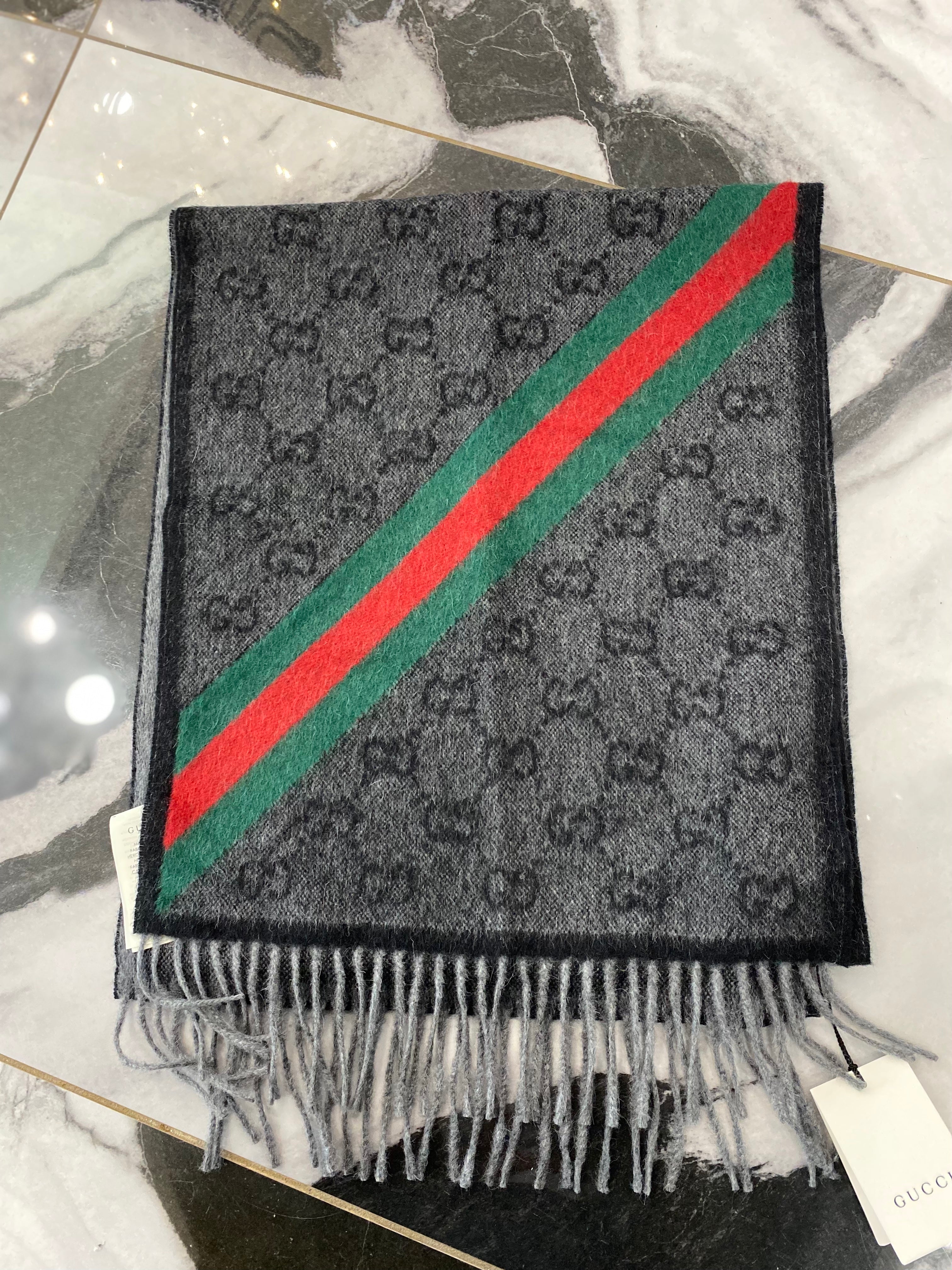 GUCCI WOOL BLEND SIGNATURE WEB SCARF