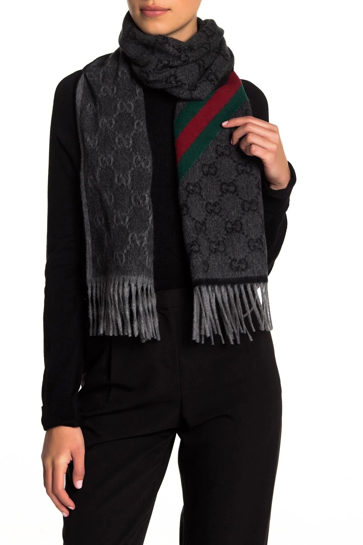 GUCCI WOOL BLEND SIGNATURE WEB SCARF