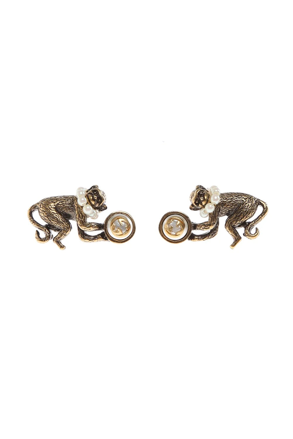 GUCCI FAUX PEARL MONKEY STUD EARRINGS