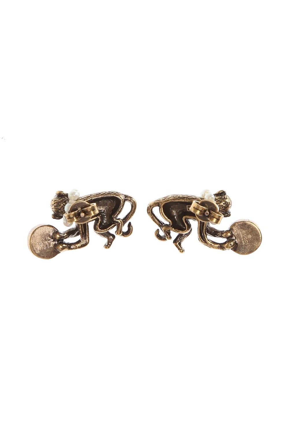 GUCCI FAUX PEARL MONKEY STUD EARRINGS