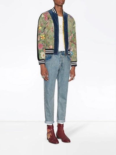 GUCCI FLORA SNAKE PRINT SILK REVERSIBLE BOMBER JACKET