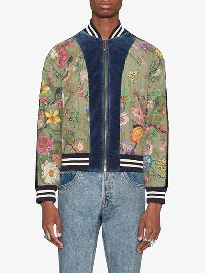 GUCCI FLORA SNAKE PRINT SILK REVERSIBLE BOMBER JACKET