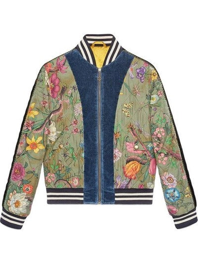 GUCCI FLORA SNAKE PRINT SILK REVERSIBLE BOMBER JACKET
