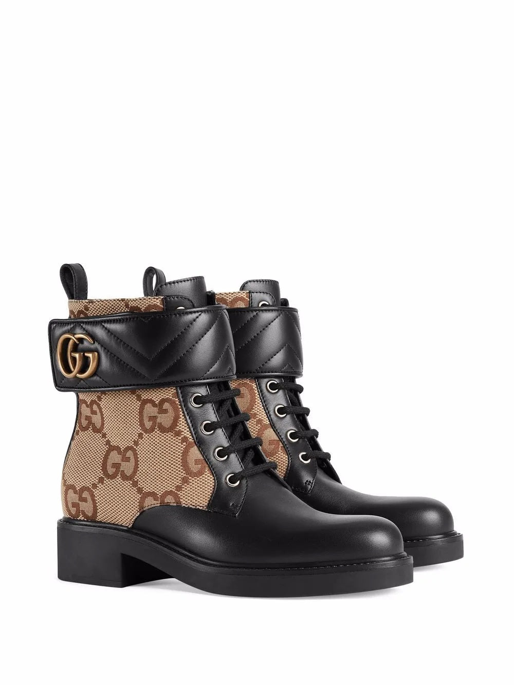 GUCCI FLORES CALFSKIN MONOGRAM MAXI GG ANKLE BOOTS