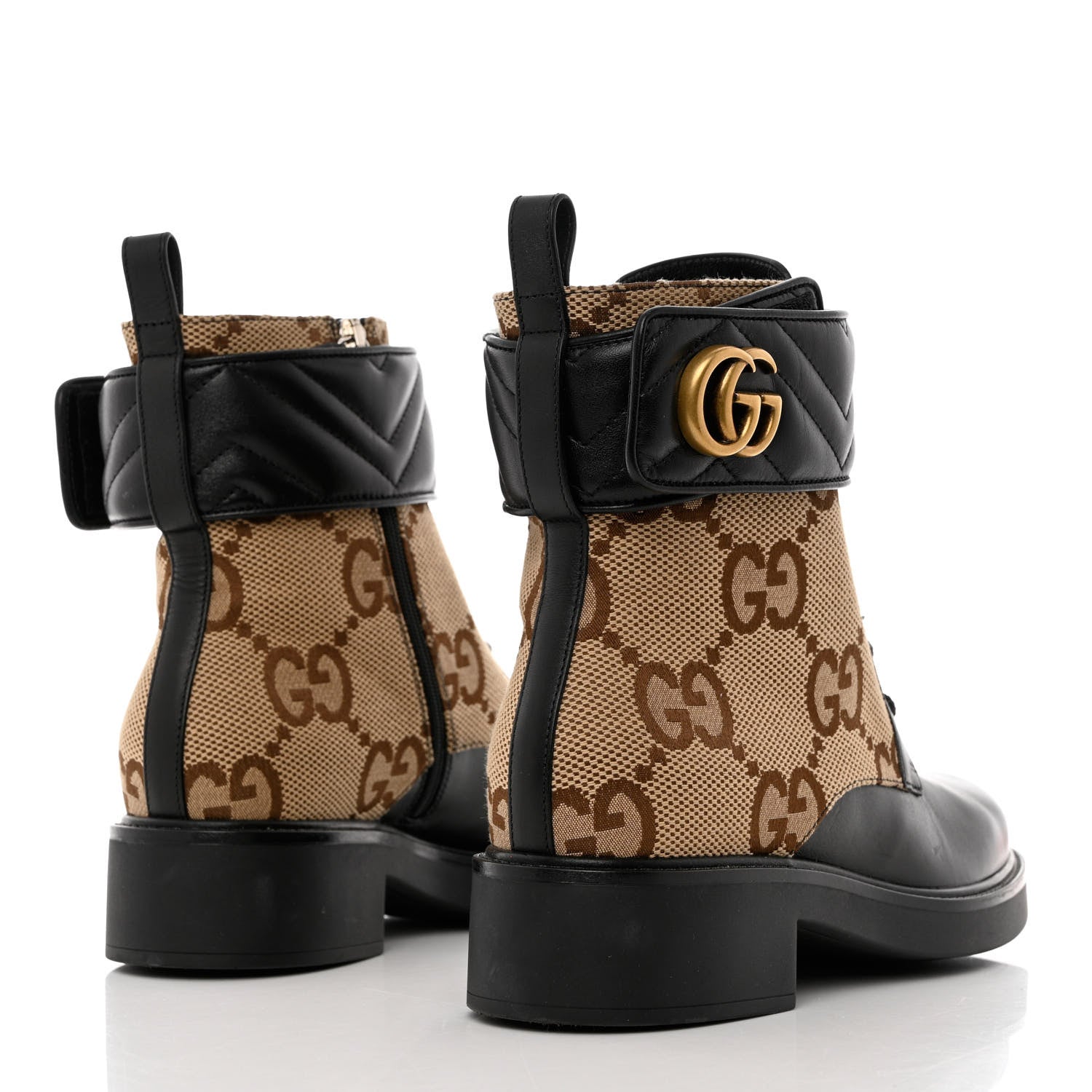 GUCCI FLORES CALFSKIN MONOGRAM MAXI GG ANKLE BOOTS