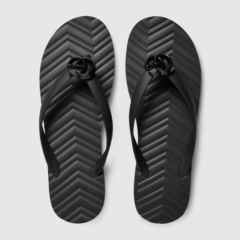 GUCCI GG BLACK LOGO FLIP FLOPS