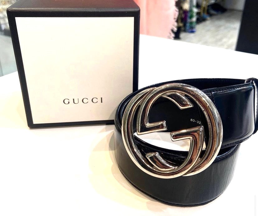 GUCCI GG INTERLOCKING BUCKLE LEATHER BELT