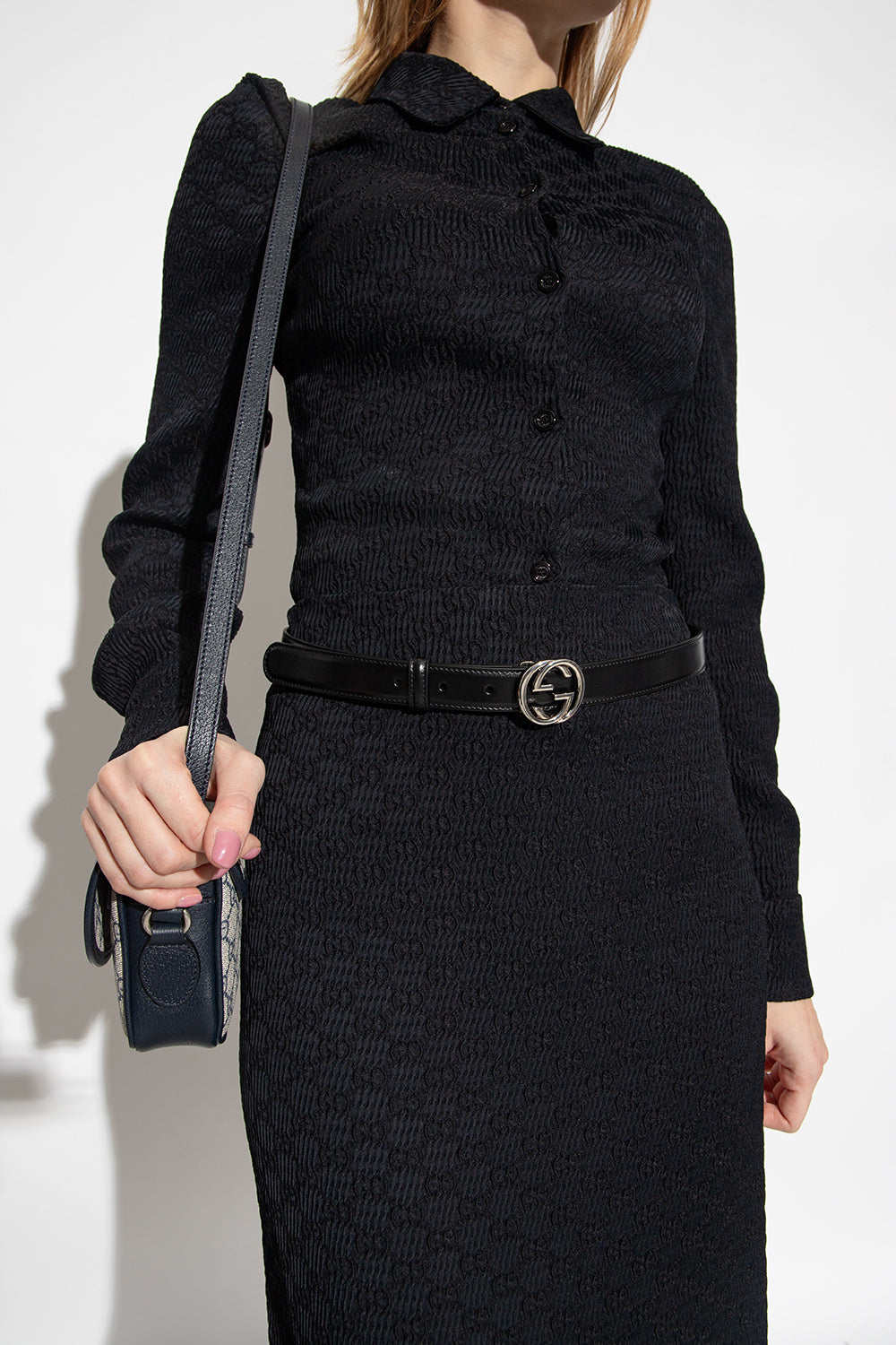GUCCI GG INTERLOCKING BUCKLE LEATHER BELT