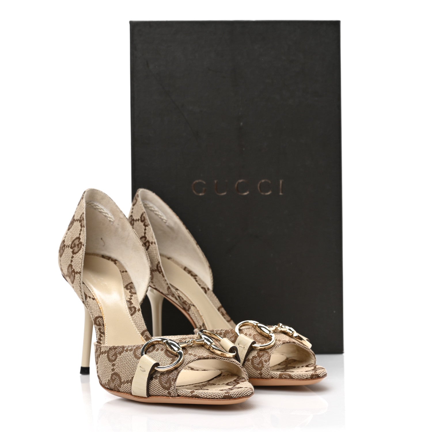 GUCCI GG HOLLYWOOD HORSEBIT D'ORSAY PEEP TOE PUMPS