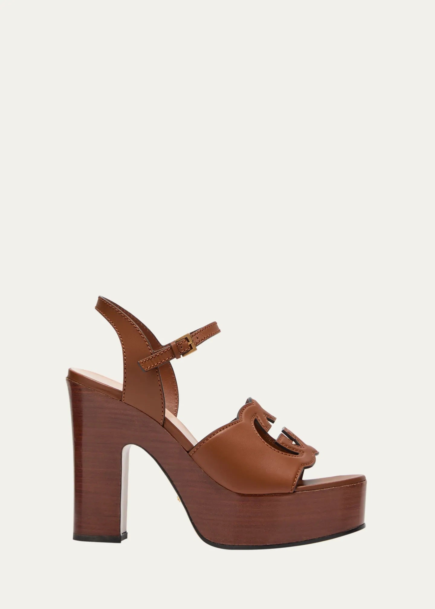 GUCCI GG CUTOUT ANKLE STRAP PLATFORM SANDALS