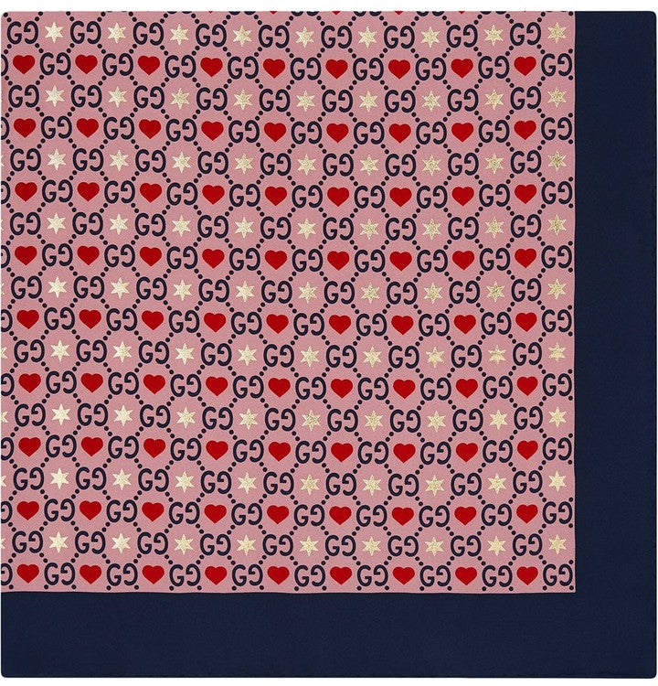 GUCCI GG HEARTS & STARS WOOL SILK SCARF