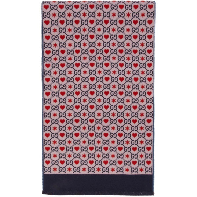 GUCCI GG HEARTS & STARS WOOL SILK SCARF