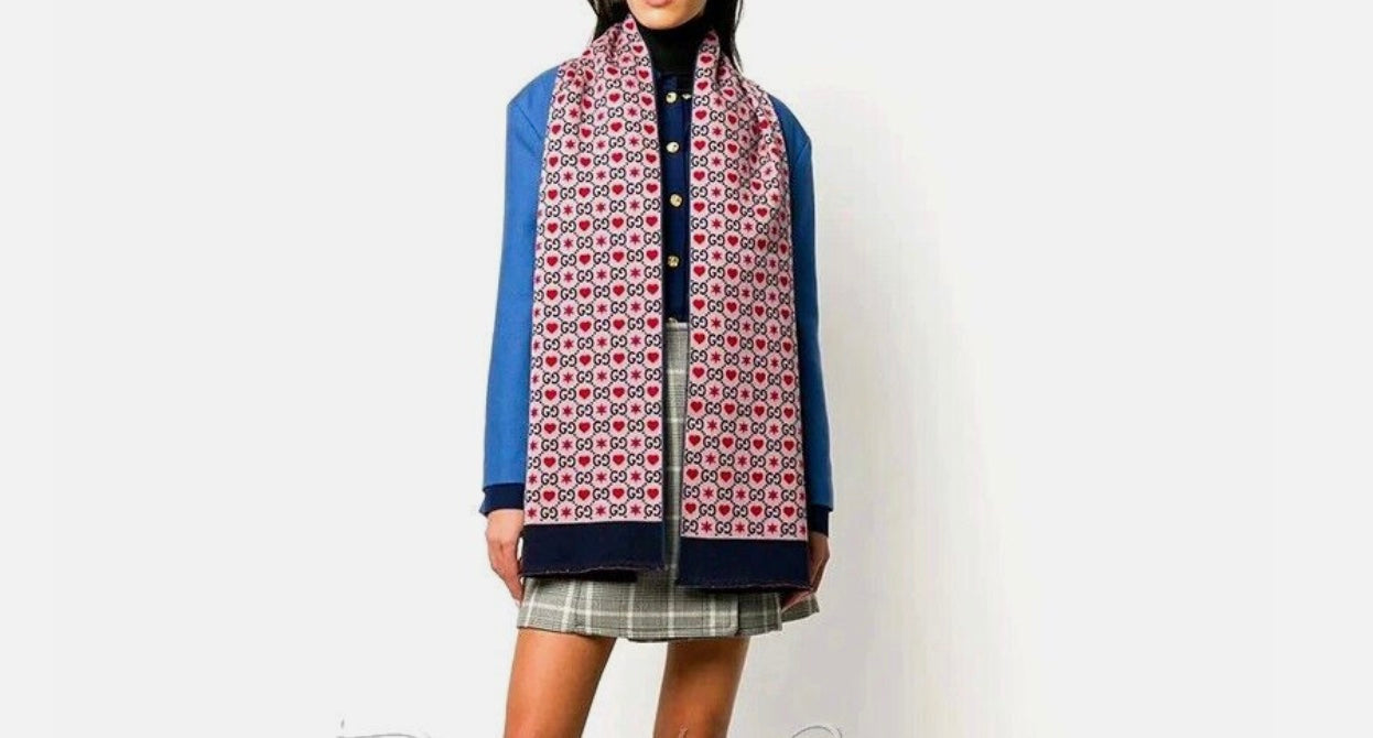 GUCCI GG HEARTS & STARS WOOL SILK SCARF