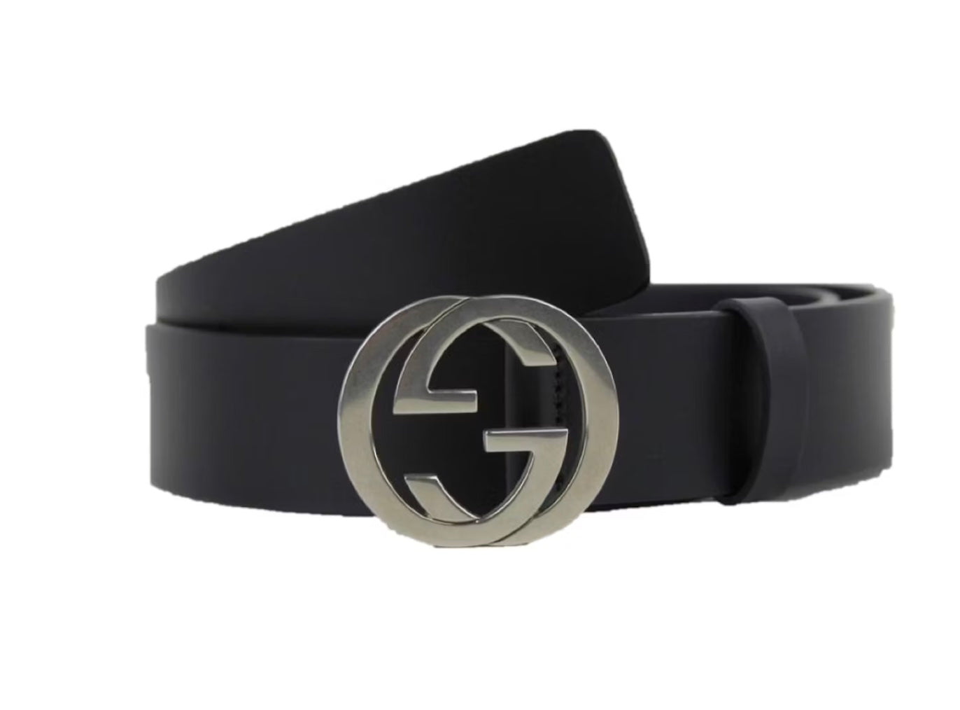 GUCCI INTERLOCKING G PALLADIUM BUCKLE LEATHER BELT