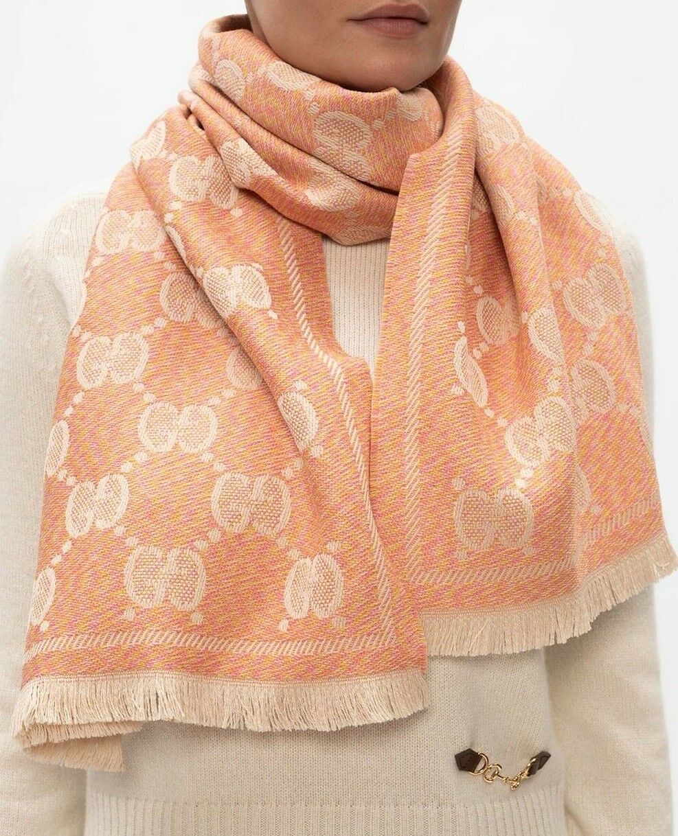 GUCCI GG JACQUARD WOOL SCARF SHAWL