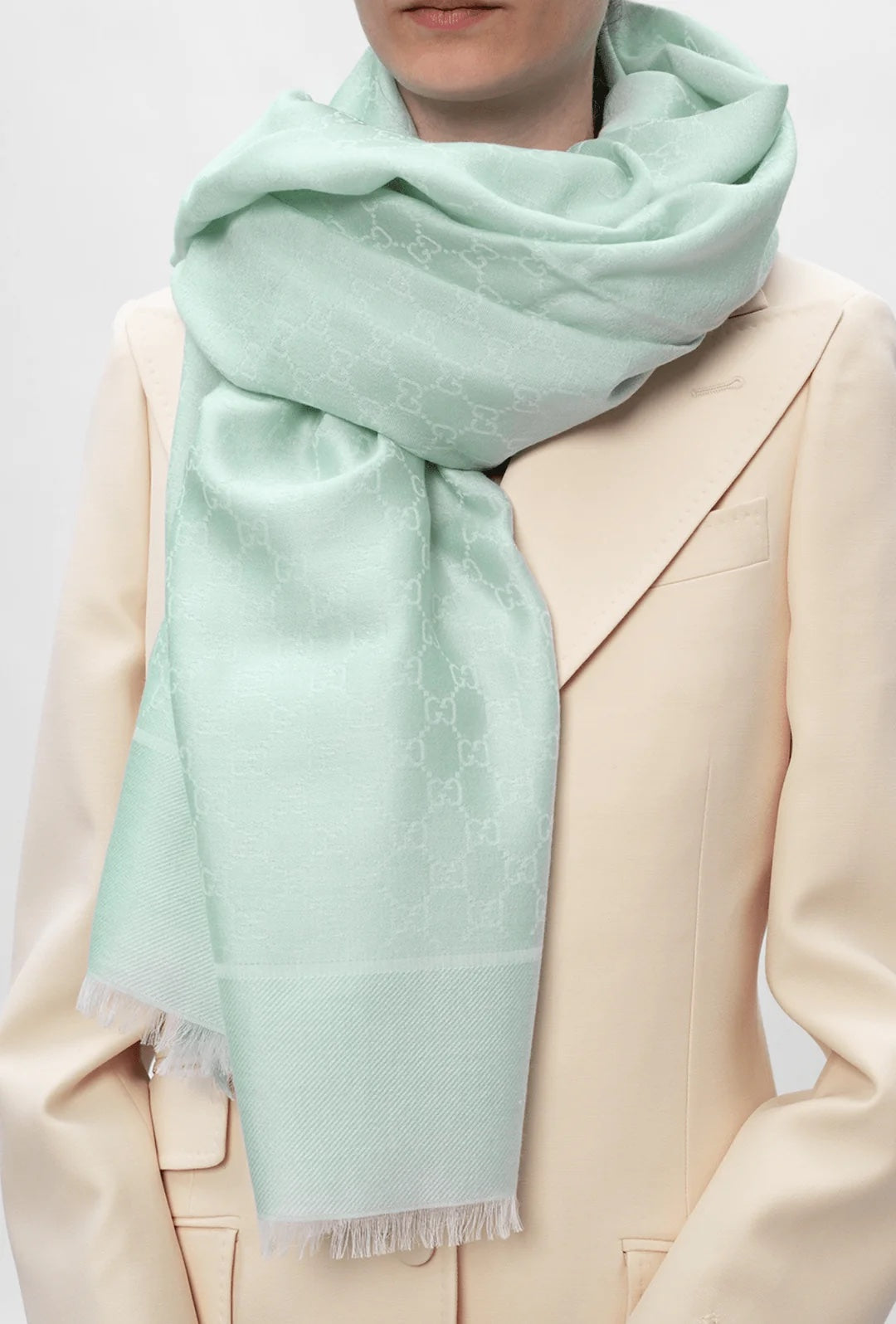 GUCCI GG LOGO WOOL SILK SCARF SHAWL