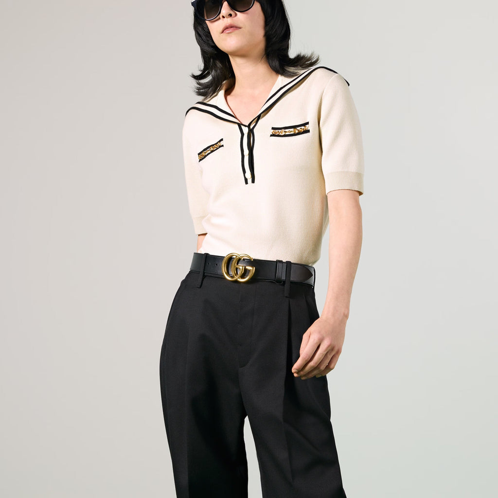 GUCCI GG MARMONT DOUBLE G CALFSKIN LEATHER BELT