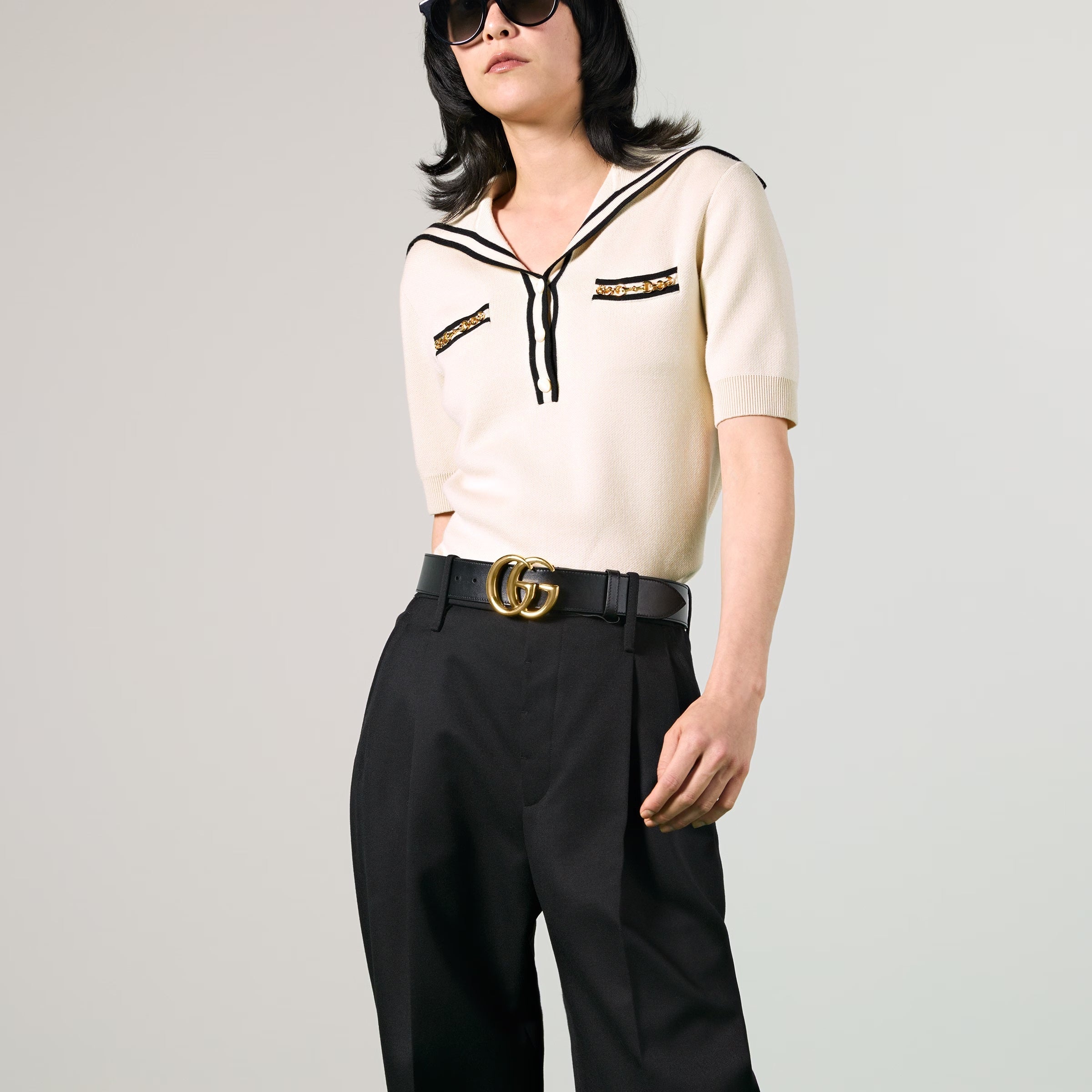 GUCCI GG MARMONT DOUBLE G CALFSKIN LEATHER BELT