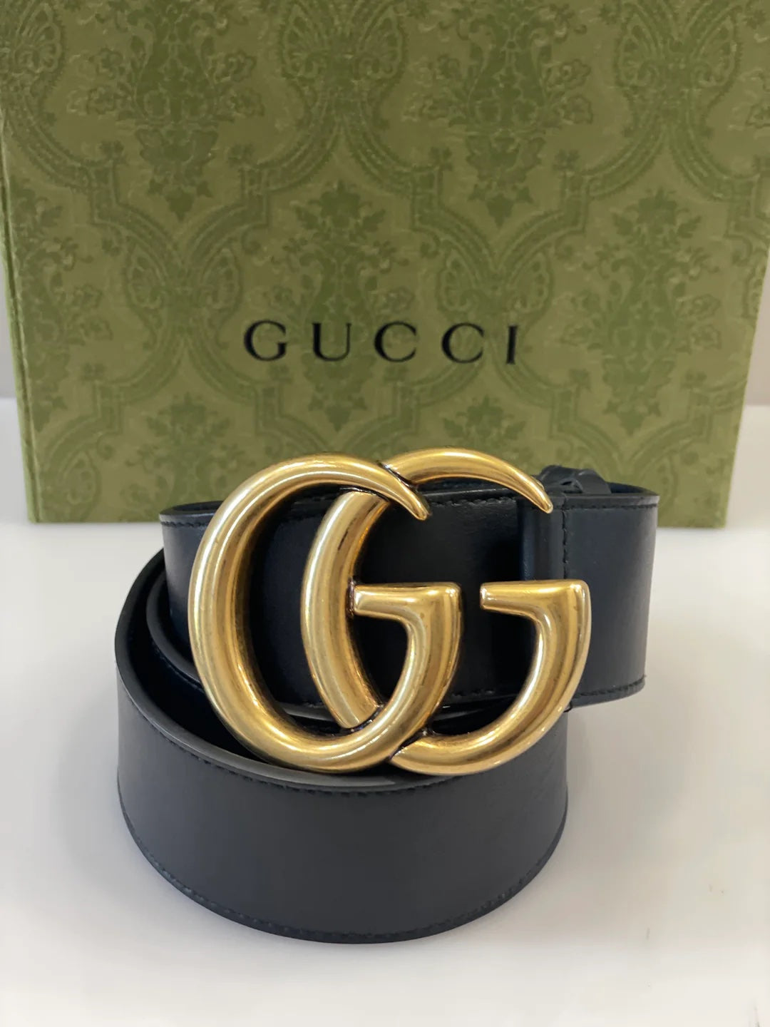 GUCCI GG MARMONT DOUBLE G CALFSKIN LEATHER BELT
