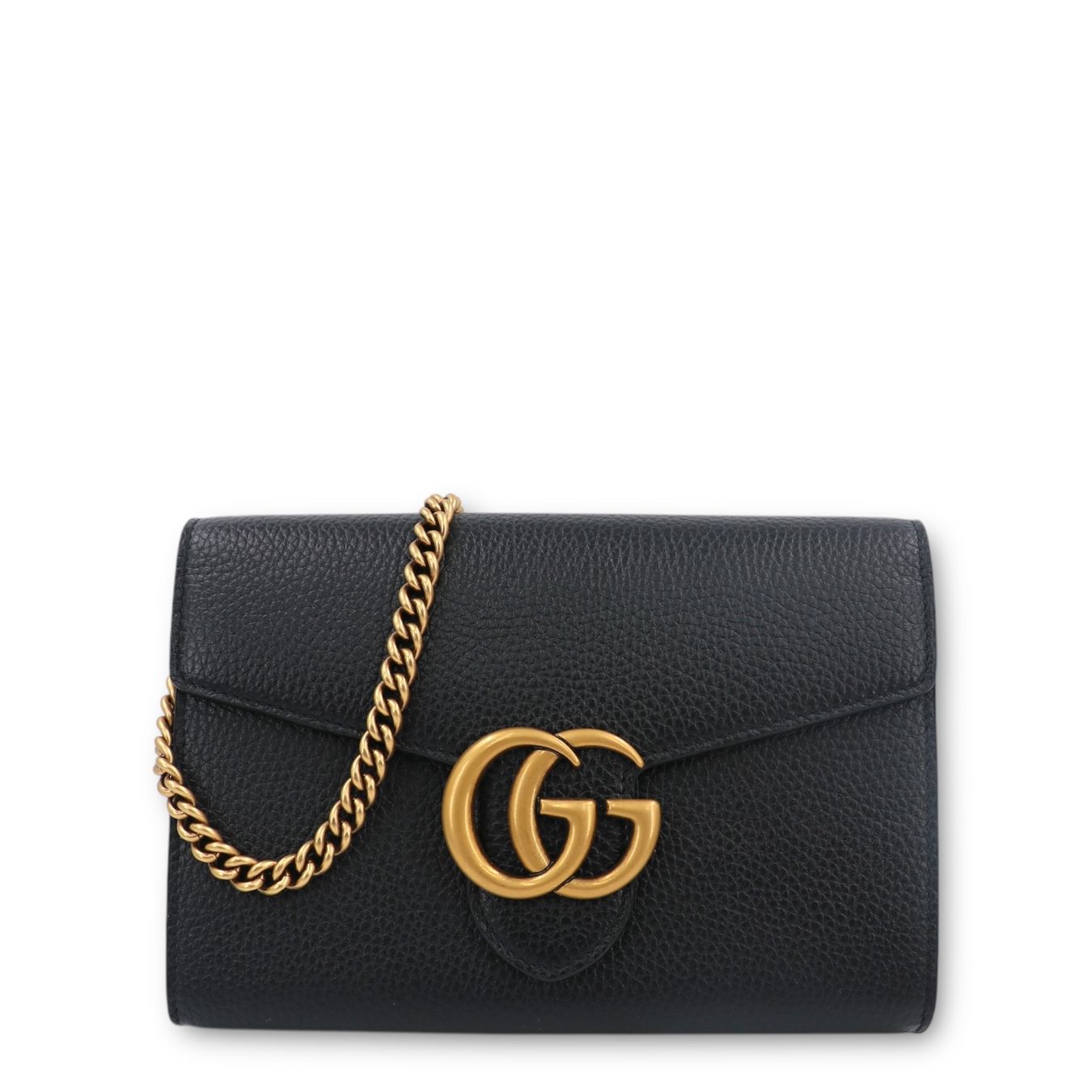 GUCCI GG MARMONT CALFSKIN LEATHER WALLET ON CHAIN