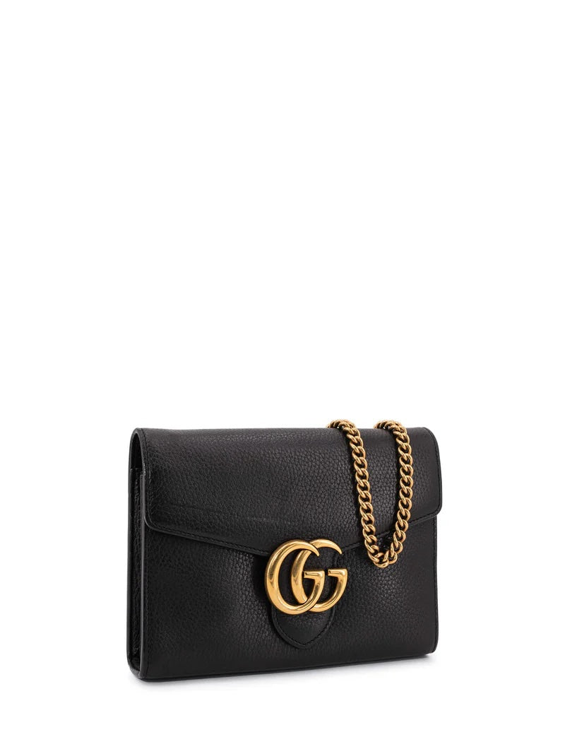 GUCCI GG MARMONT CALFSKIN LEATHER WALLET ON CHAIN