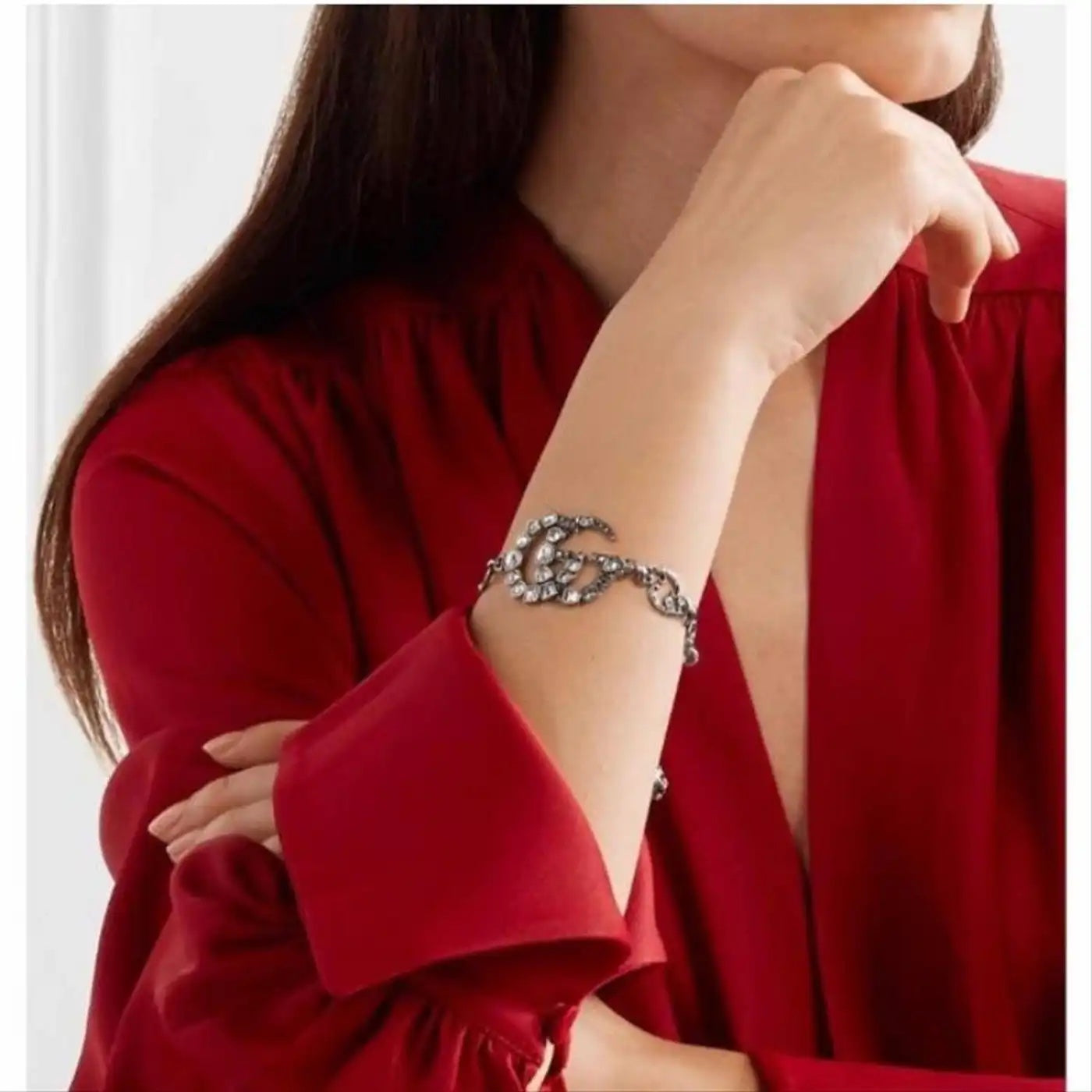 GUCCI GG MARMONT CRYSTAL CHAIN BRACELET