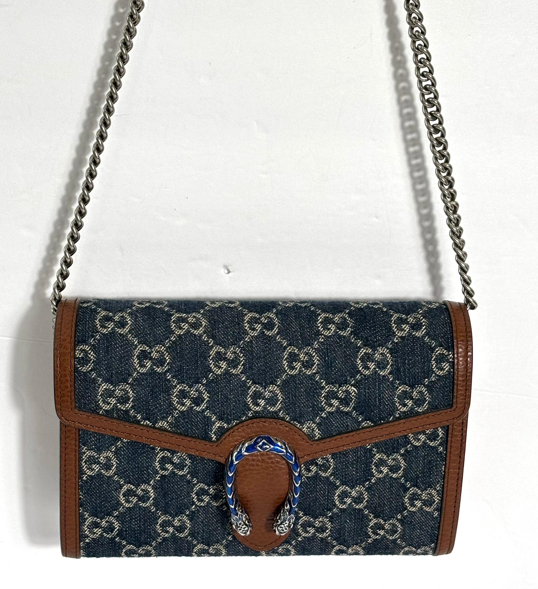 GUCCI GG MARMONT DIONYSUS DENIM WALLET ON A CHAIN