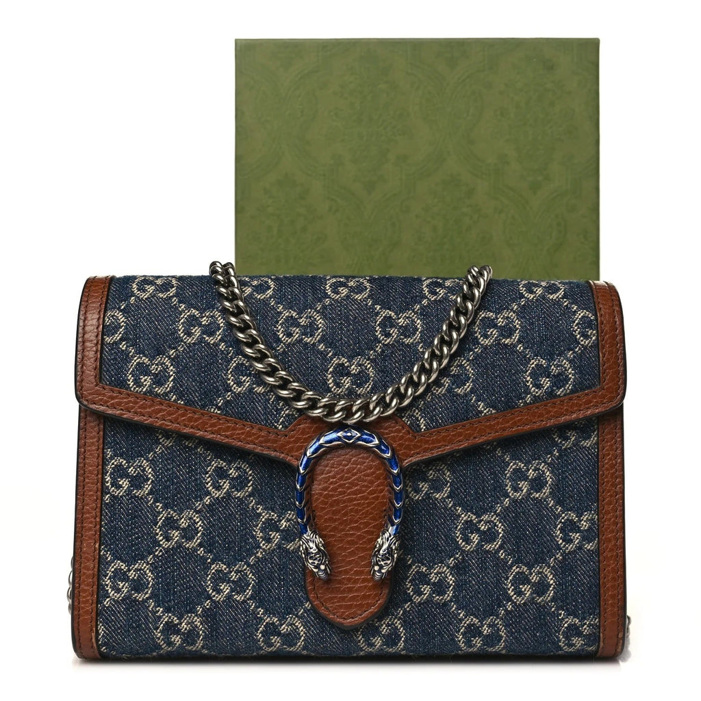GUCCI GG MARMONT DIONYSUS DENIM WALLET ON A CHAIN