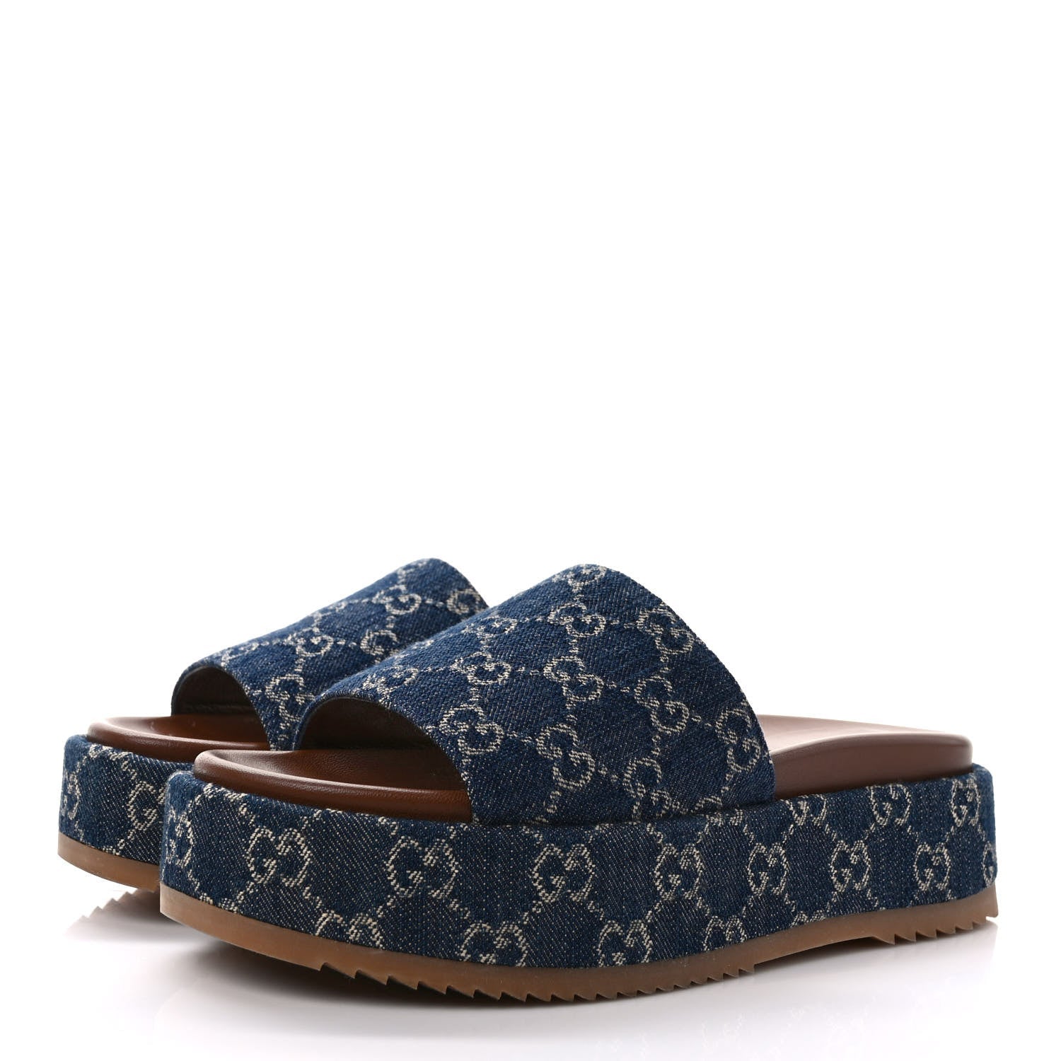 GUCCI GG SUPREME DENIM MONOGRAM ANGELINA PLATFORM MULES