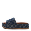GUCCI GG SUPREME DENIM MONOGRAM ANGELINA PLATFORM MULES